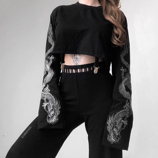 Long Sleeve Dragon Crop Top