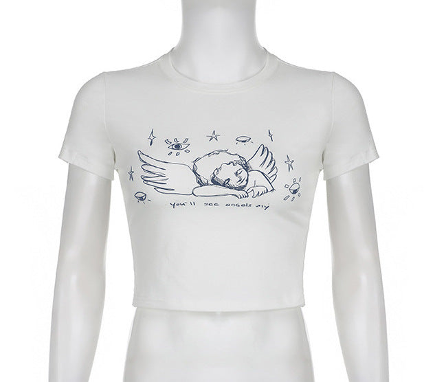 Short Sleeve Angel Crop Top