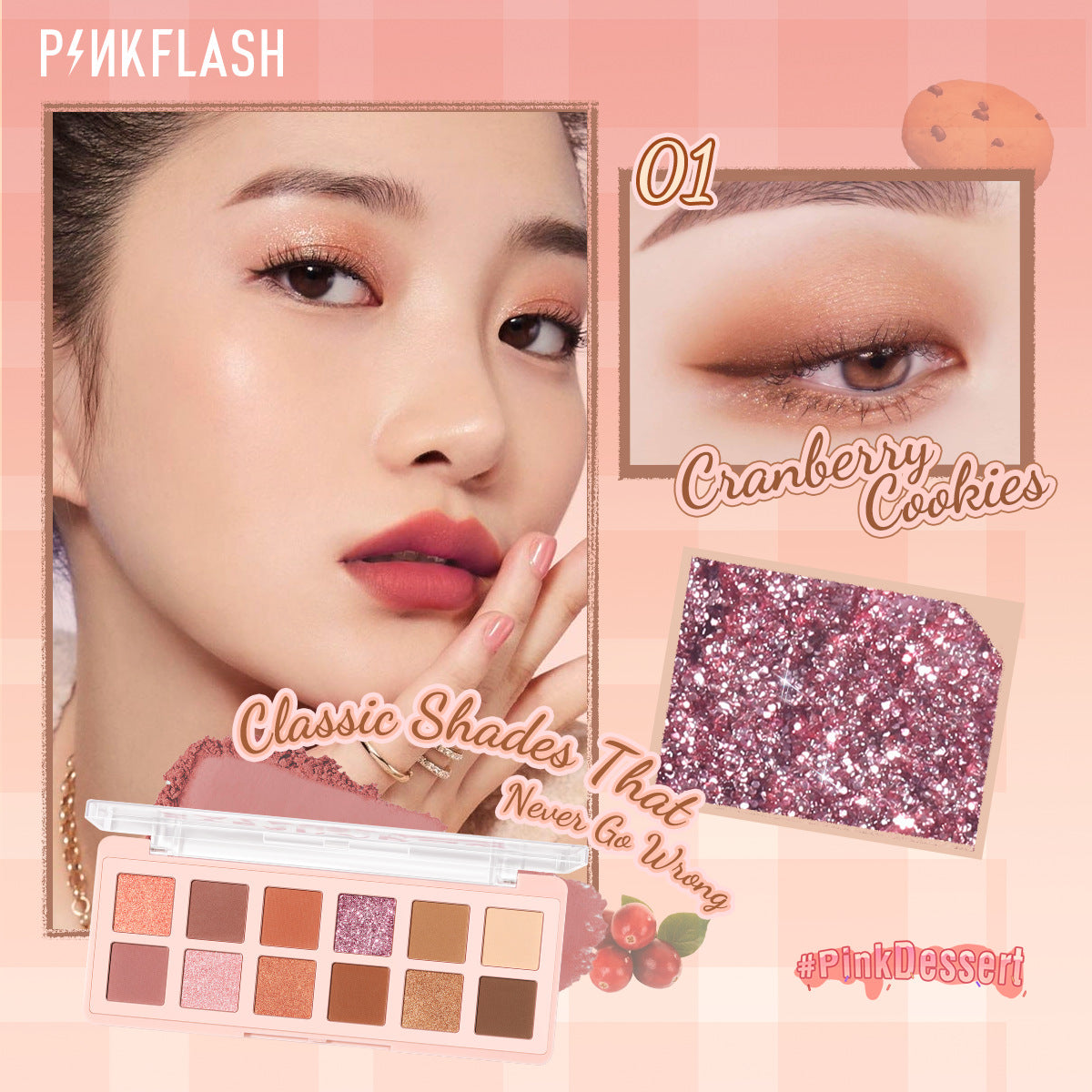 PINKFLASH - 12 Shades Eyeshadow Palette - 4 Colors