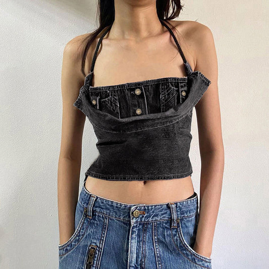 Denim Lace-Up Halter Top