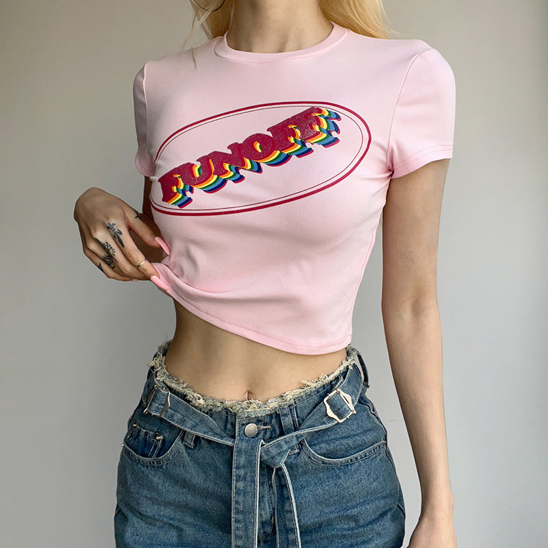 Letter Short Sleeve Crop T-Shirt