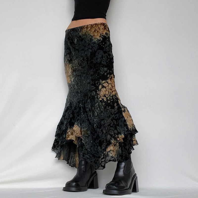 Print Ruffle Irregular Skirt