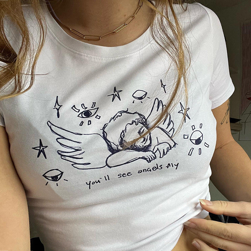 Short Sleeve Angel Crop Top