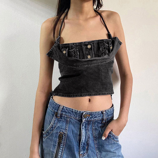 Denim Lace-Up Halter Top