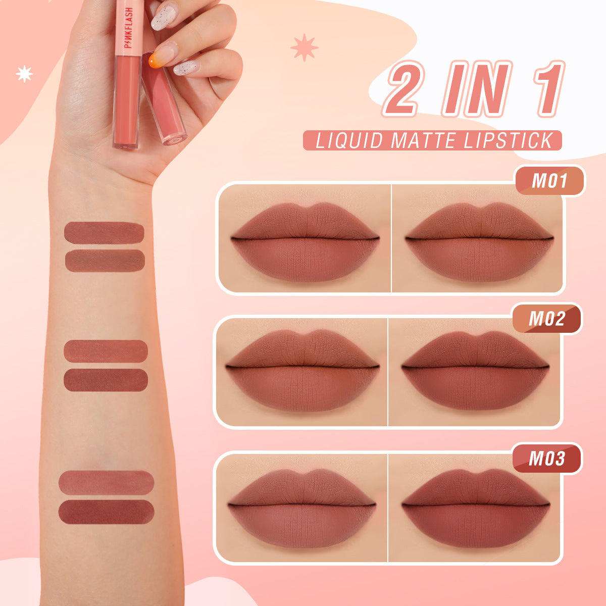 PINKFLASH - 2 in 1 Misty Velvet Lip Tint - 14 Colors