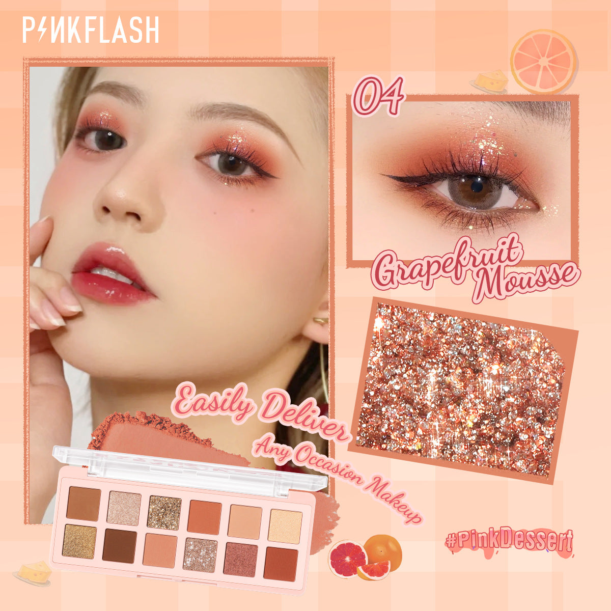 PINKFLASH - 12 Shades Eyeshadow Palette - 4 Colors