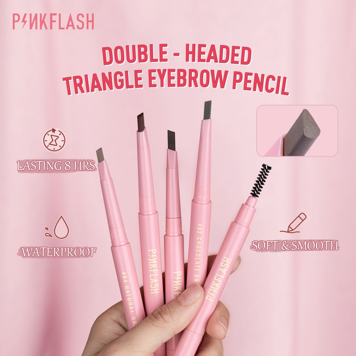 PINKFLASH - Double-headed Triangle Waterproof Auto Eyebrow Pencil - 4 Colors