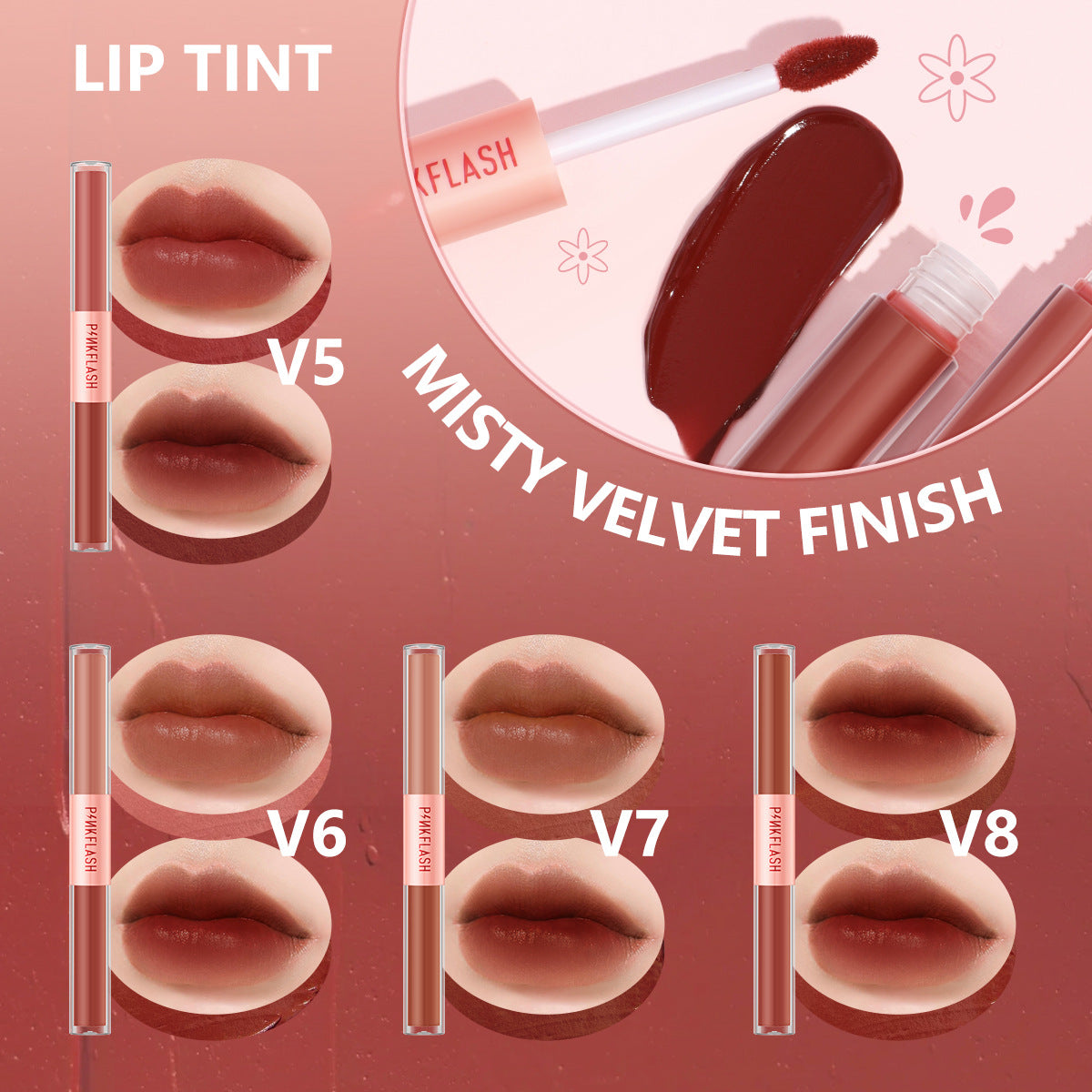 PINKFLASH - 2 in 1 Misty Velvet Lip Tint - 14 Colors