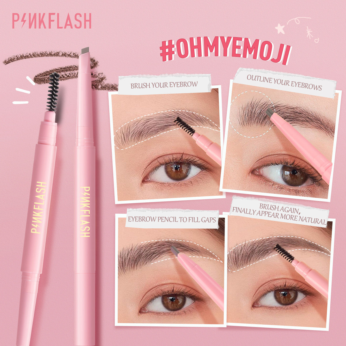 PINKFLASH - Double-headed Triangle Waterproof Auto Eyebrow Pencil - 4 Colors