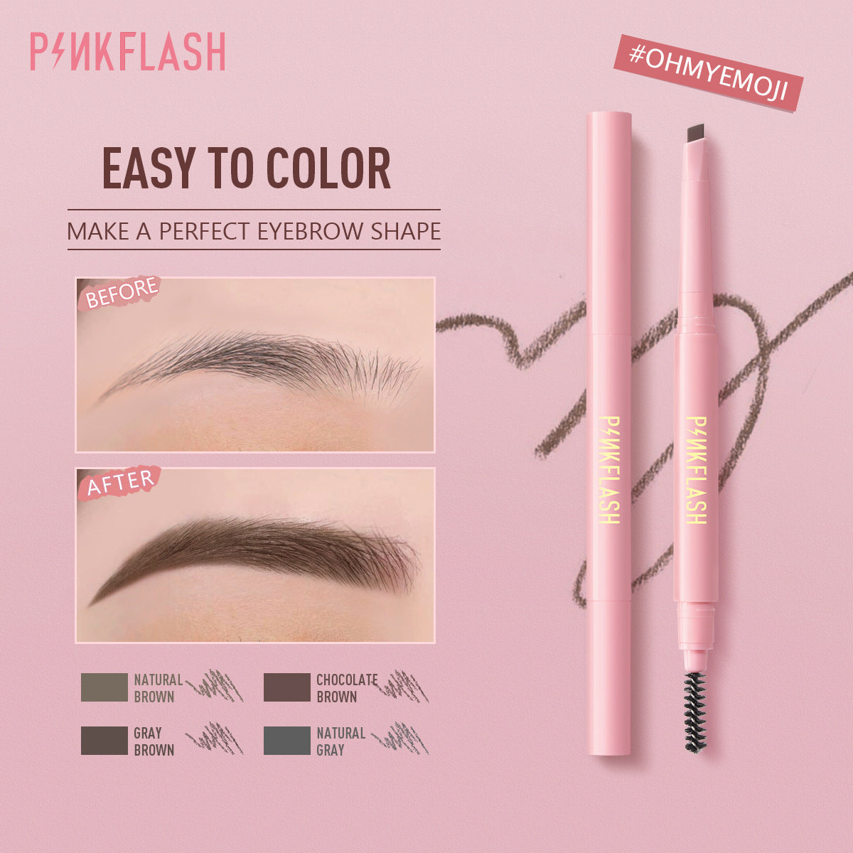 PINKFLASH - Double-headed Triangle Waterproof Auto Eyebrow Pencil - 4 Colors