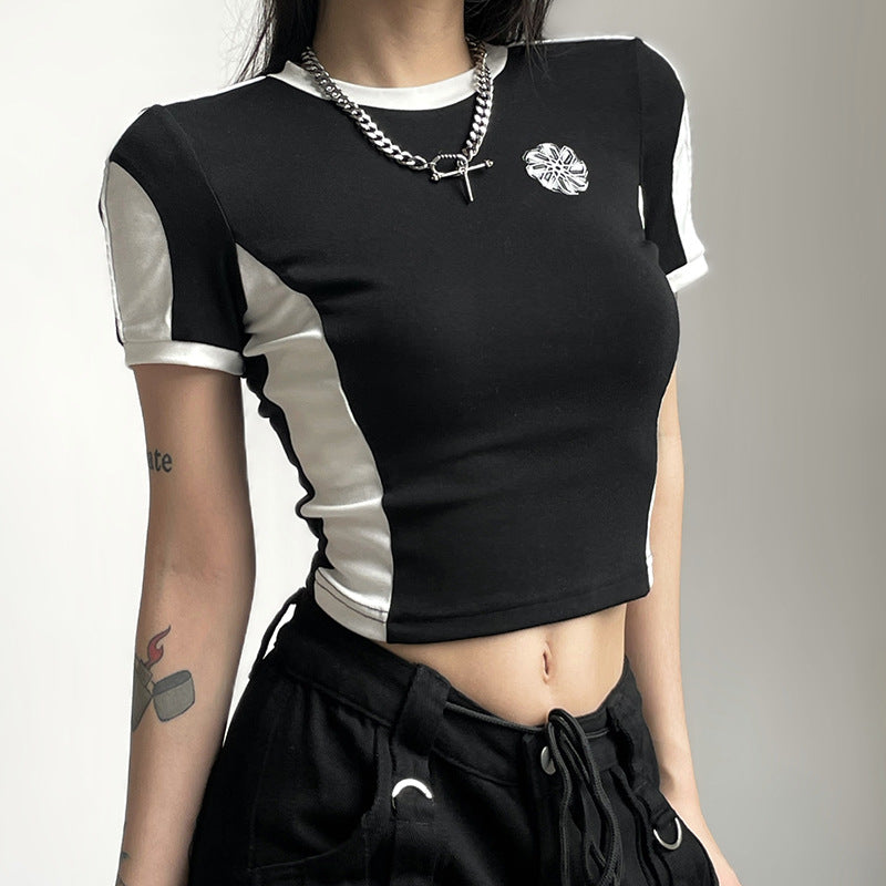 Color Block Short Sleeve Crop T-Shirt