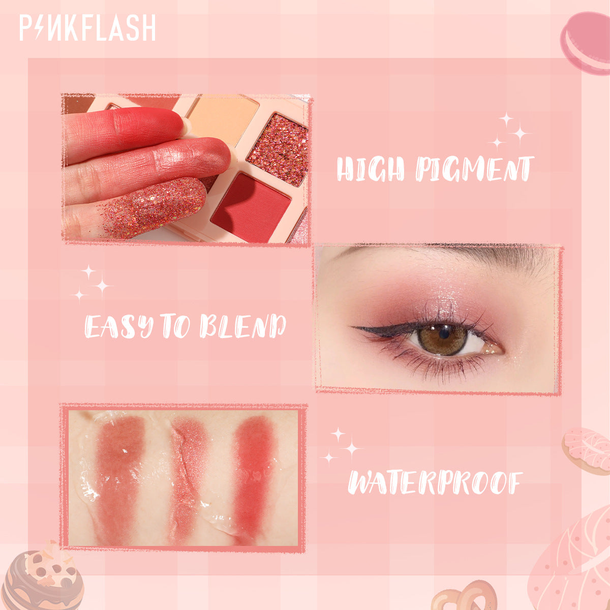 PINKFLASH - 12 Shades Eyeshadow Palette - 4 Colors