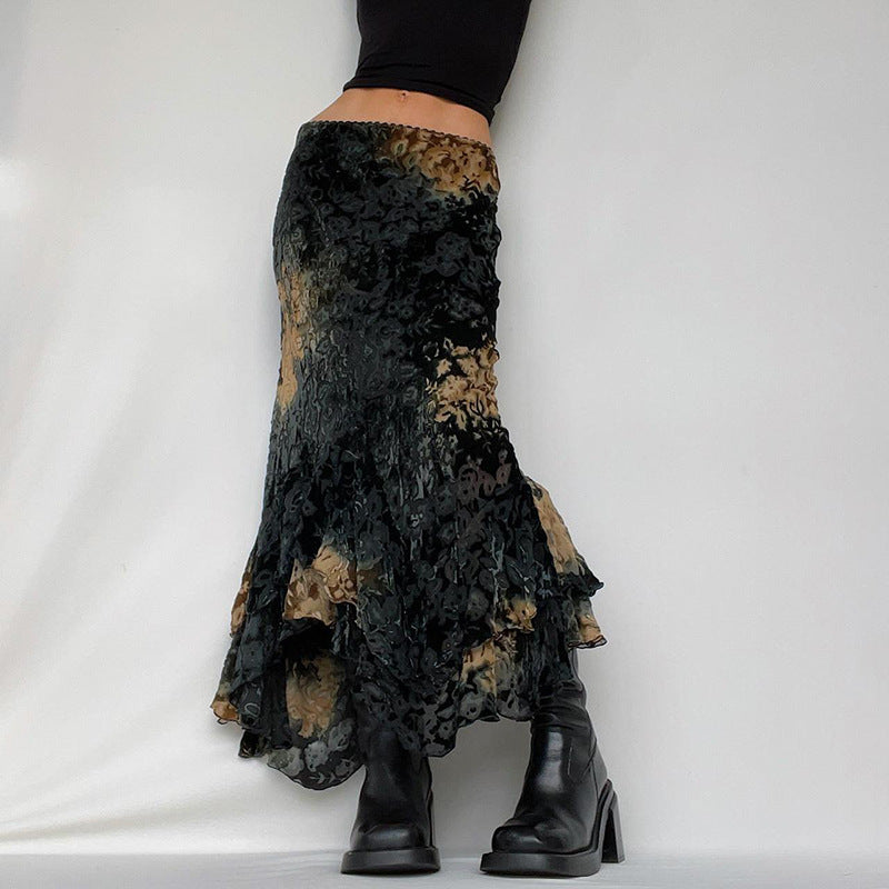 Print Ruffle Irregular Skirt