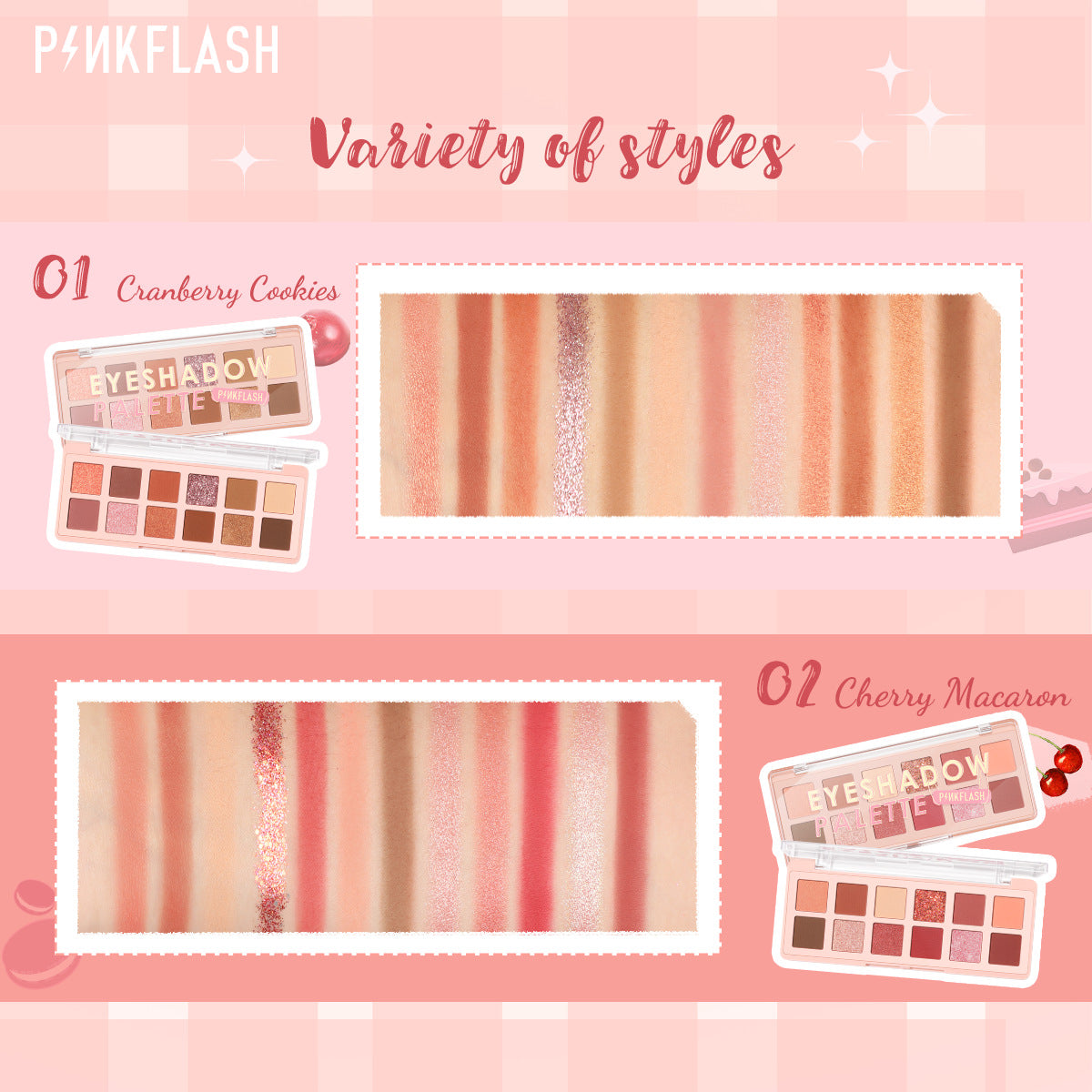 PINKFLASH - 12 Shades Eyeshadow Palette - 4 Colors