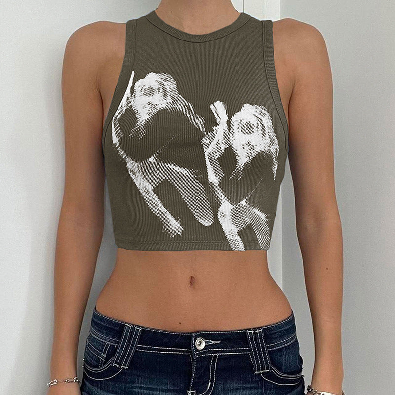 Print Cropped Tank Top